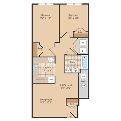 Upland Estates Two Bedroom Floor Plan