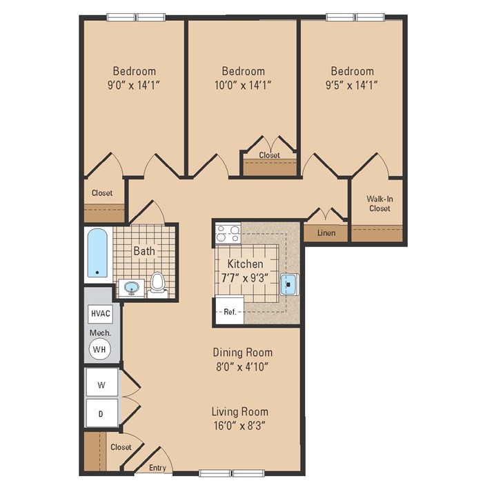 Upland Estates Three Bedroom Floor Plan