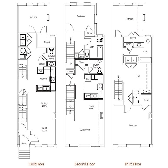 The Brownstones Two Bedroom Multilevel Floor Plan